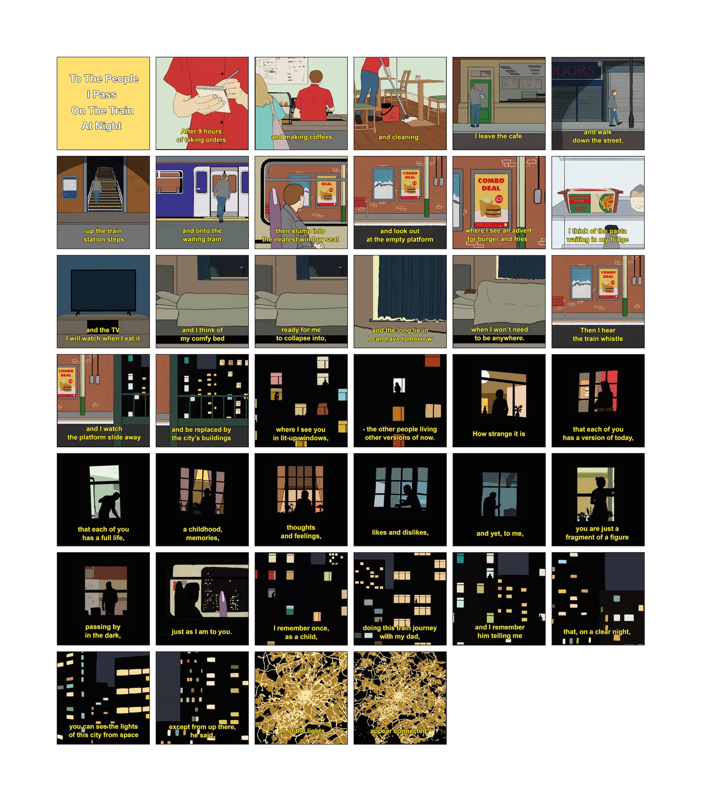 'To the People I Pass on the Train at Night' print